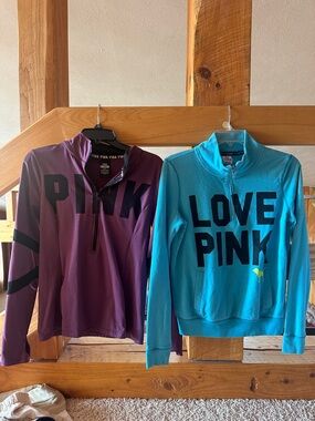 PINK Victoria's Secret Plum Purple Half-Zip & Blue LOVE PINK Zip-Up Duo
